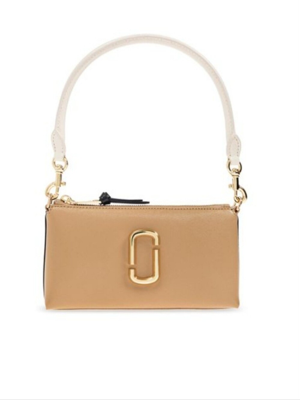 Marc Jacobs Tan Snap Pochette  Bag with White Handle and Gold Hardware